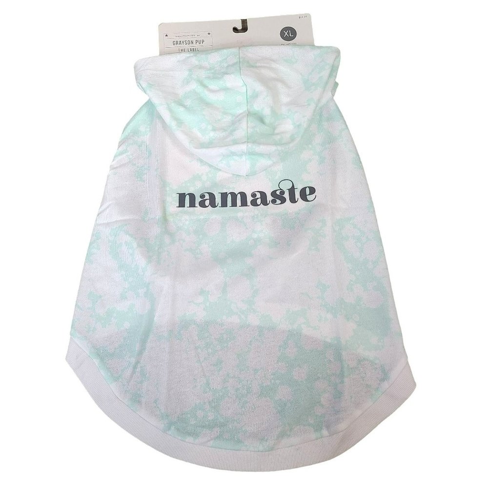 Grayson Pup Pet Dog Hoodie Green Tie Dye NAMASTE Yoga Theme Shirt SZ XL